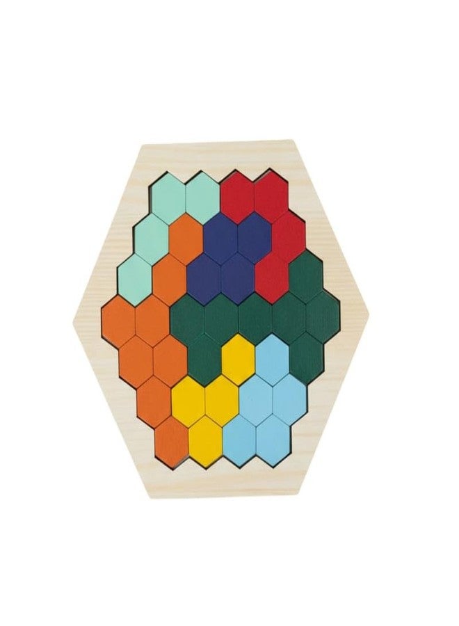 ESPtronics لعبة أحجية سداسية خشبية من إي إس بترونيكس للأطفال والكبار، لعبة مونتيسوري لمطابقة الأشكال والأنماط، لعبة تانغرام لتنمية الذكاء، لعبة تعليمية منطقية، هدية مثالية لجميع الأعمار، مناسبة لمرحلة ما قبل المدرسة وتحدي الذكاء - Image 1